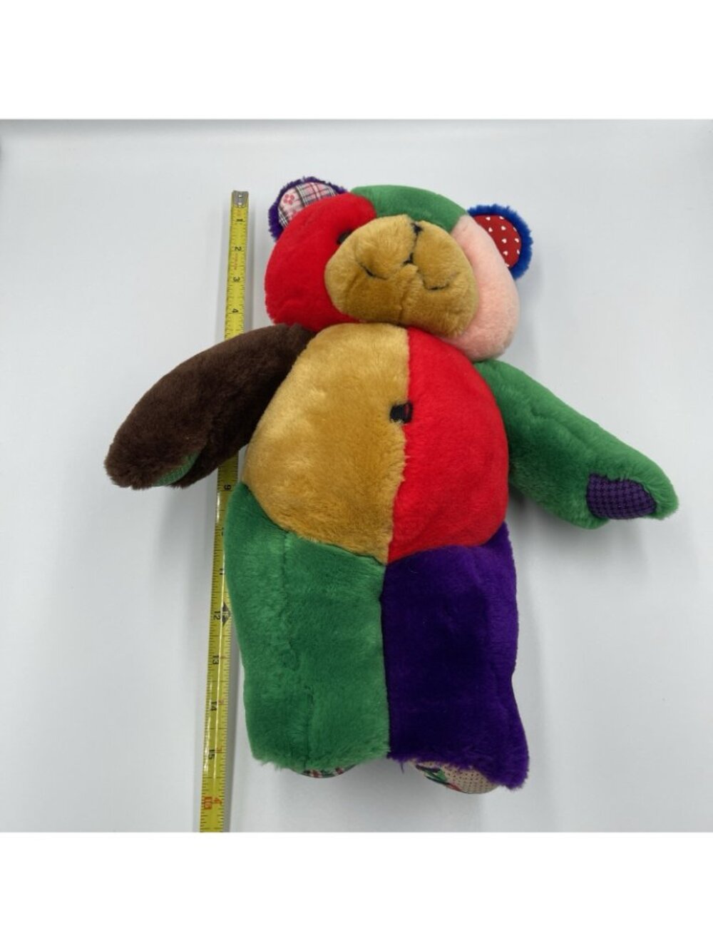Vtg 1996 Peef Bear Christmas Teddy Colorblock Plush Stuffed Animal 14" Squeaker - Picture 8 of 15